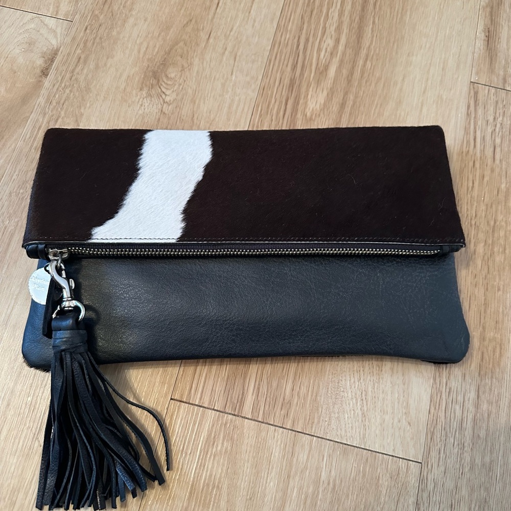 Cowhide & Leather Clutch with Tassel